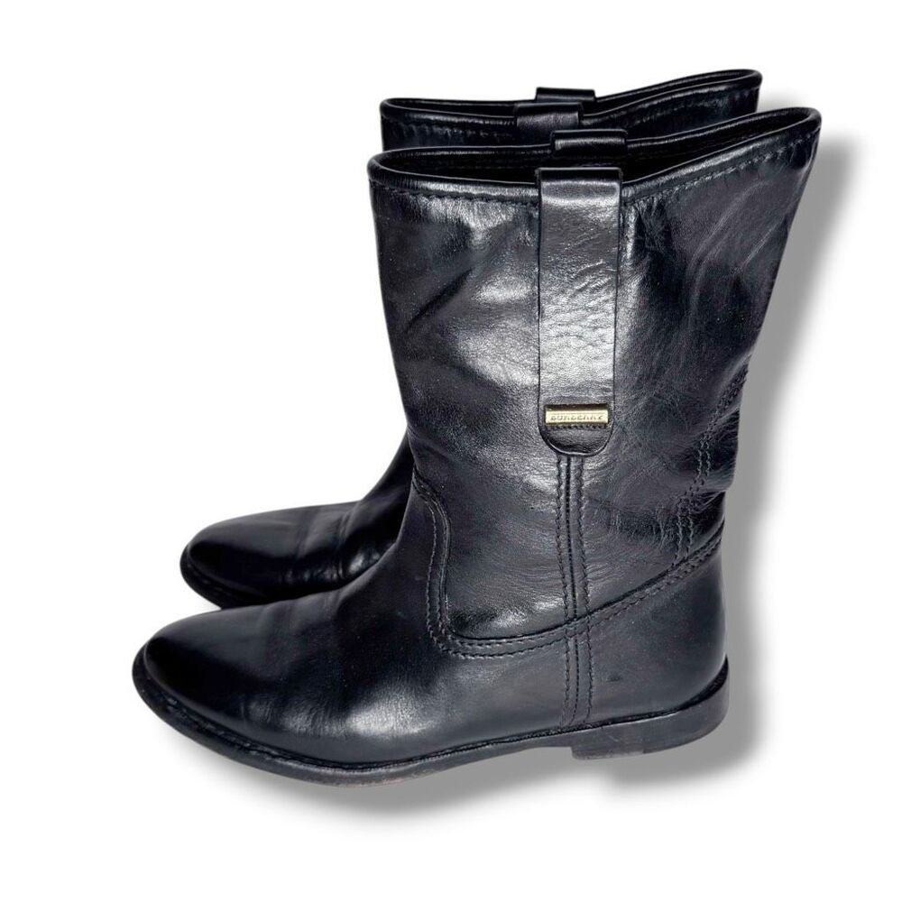Burberry Dunbar Black Leather Moto Motorcycle Boot Women’s Size 38.5 (US 8) Auth